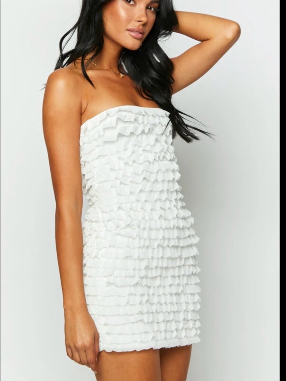 Brand New! Strapless White Ruffle Mini Dress